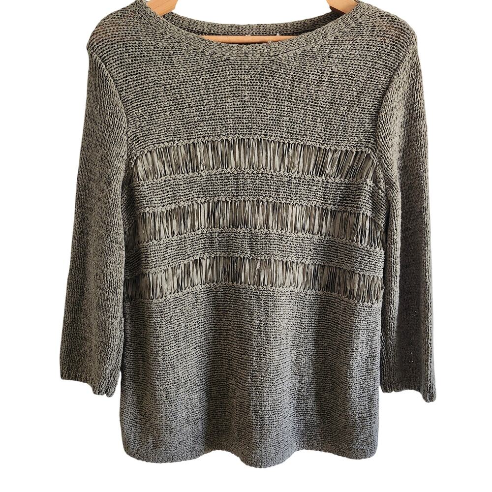Olive Green Crochet Knit 3/4 Sleeves Sweater Size Medium